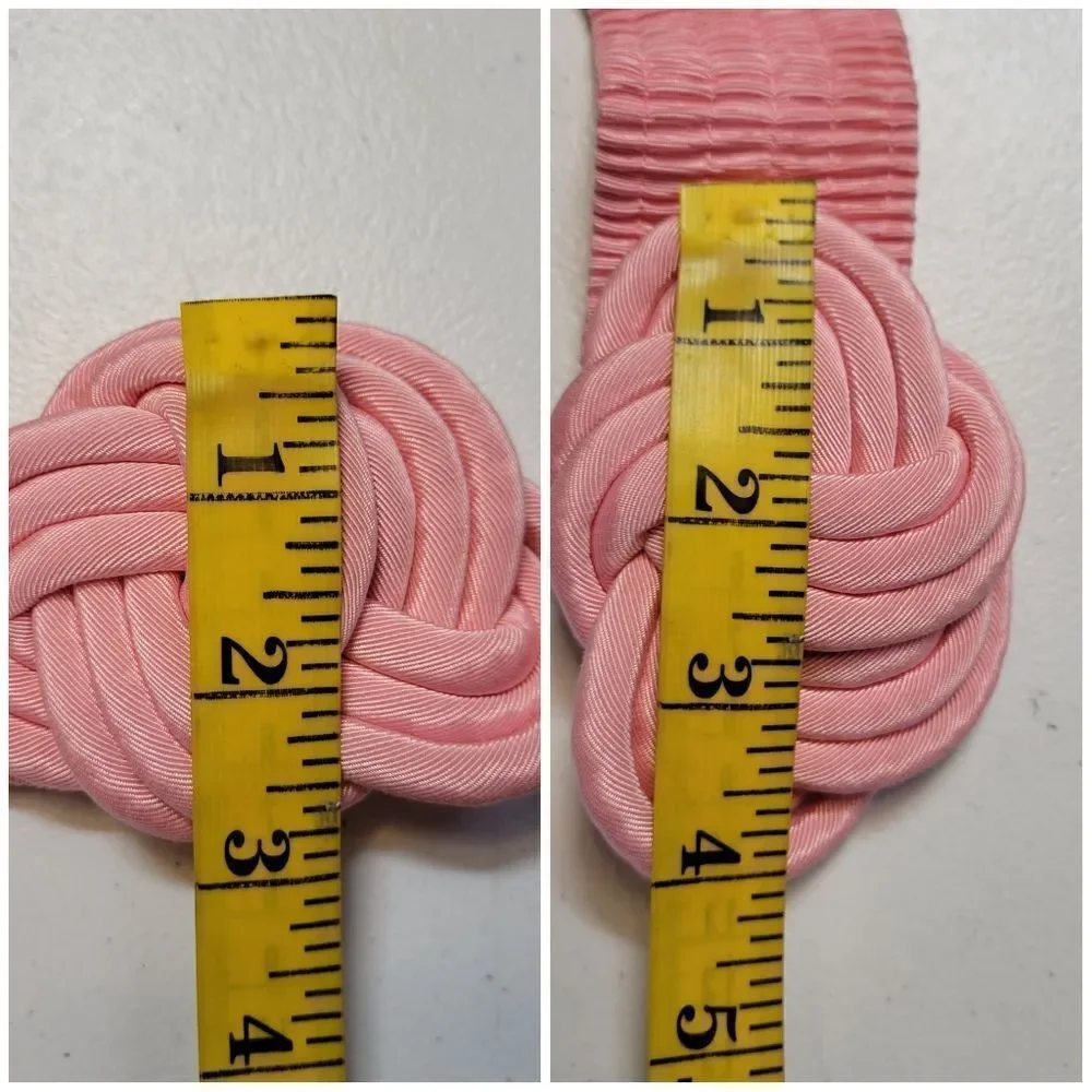 Vintage 80s Baby Pink Celtic Knot Rope Buckle Smocked Fabric Stretch Belt